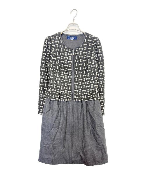 M'S GRACY（エムズグレイシー）M'S GRACY (エムズグレイシー) 長袖ワンピース グレー×ホワイト サイズ:Mの古着・服飾アイテム