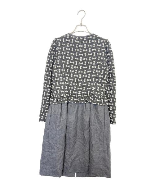 M'S GRACY（エムズグレイシー）M'S GRACY (エムズグレイシー) 長袖ワンピース グレー×ホワイト サイズ:Mの古着・服飾アイテム