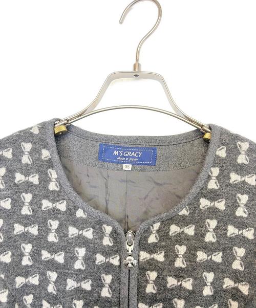 M'S GRACY（エムズグレイシー）M'S GRACY (エムズグレイシー) 長袖ワンピース グレー×ホワイト サイズ:Mの古着・服飾アイテム