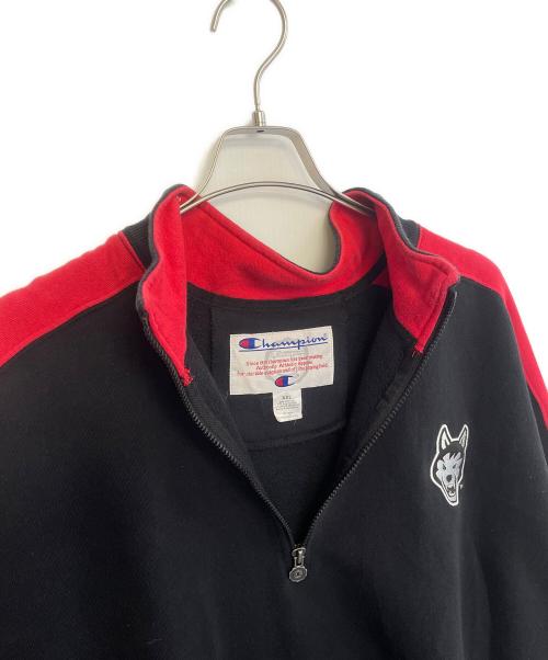 Champion（チャンピオン）Champion (チャンピオン) NU HUSKIES ハーフジップスウェット ブラック×レッド サイズ:XXLの古着・服飾アイテム