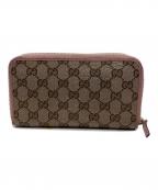 GUCCIグッチ）の古着「ラウンドファスナー財布」｜ベージュ×ピンク