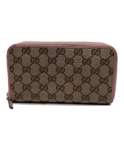 GUCCI（グッチ）GUCCI (グッチ) ラウンドファスナー財布 ベージュ×ピンクの古着・服飾アイテム