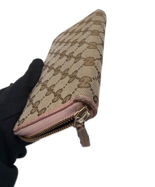 GUCCI（グッチ）GUCCI (グッチ) ラウンドファスナー財布 ベージュ×ピンクの古着・服飾アイテム