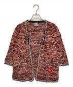 CHANELシャネル）の古着「CHANEL  ココマークボタンニットジャケット」｜オレンジ×ネイビー×ホワイト