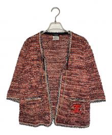CHANEL（シャネル）の古着「CHANEL  ココマークボタンニットジャケット」｜オレンジ×ネイビー×ホワイト