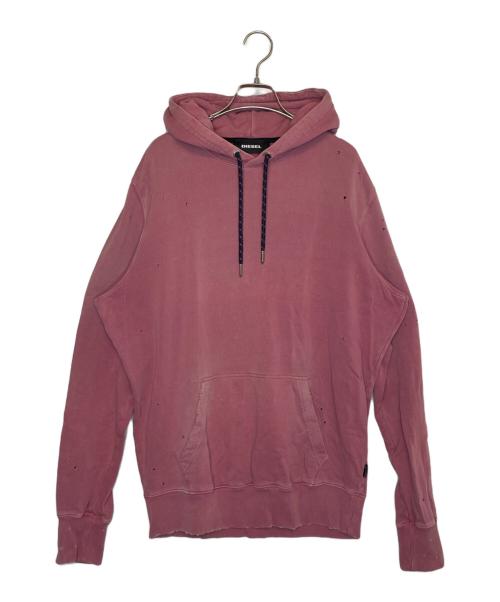 DIESEL（ディーゼル）DIESEL (ディーゼル) DIESEL  ダメージ加工 パーカー ピンク サイズ:Mの古着・服飾アイテム