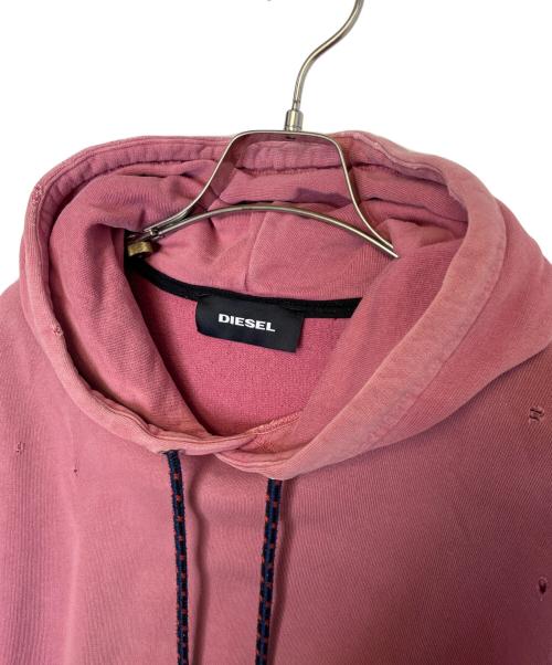 DIESEL（ディーゼル）DIESEL (ディーゼル) DIESEL  ダメージ加工 パーカー ピンク サイズ:Mの古着・服飾アイテム