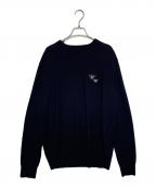 EMPORIO ARMANIエンポリオ アルマーニ）の古着「EMPORIO ARMANI  薄手 ニット ロゴパッチ付き 近年モデル」｜ブラック