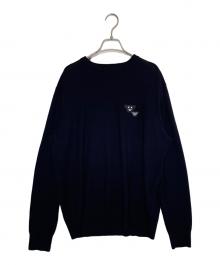 EMPORIO ARMANI（エンポリオ アルマーニ）の古着「EMPORIO ARMANI  薄手 ニット ロゴパッチ付き 近年モデル」｜ブラック