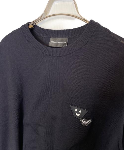 EMPORIO ARMANI（エンポリオ アルマーニ）EMPORIO ARMANI (エンポリオ アルマーニ) EMPORIO ARMANI  薄手 ニット ロゴパッチ付き 近年モデル ブラック サイズ:XXLの古着・服飾アイテム