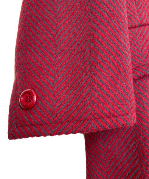 Yves Saint Laurent（イヴサンローラン）Yves Saint Laurent (イヴサンローラン) Yves Saint Laurent イブサンローラン ロングコート ダブルブレスト ヘリンボーン柄 レッド×グレー サイズ:Mの古着・服飾アイテム