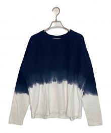 suzusan（スズサン）の古着「suzusan スズサン  長袖Tシャツ ロンティー 有松鳴海絞り  ドロップショルダー」｜ホワイト×ネイビー