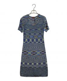 missoni（ミッソーニ）の古着「MISSONI ミッソーニ BEGONIA  半袖 ワンピース ニット Fiammato フィアンマート柄」｜ブルー
