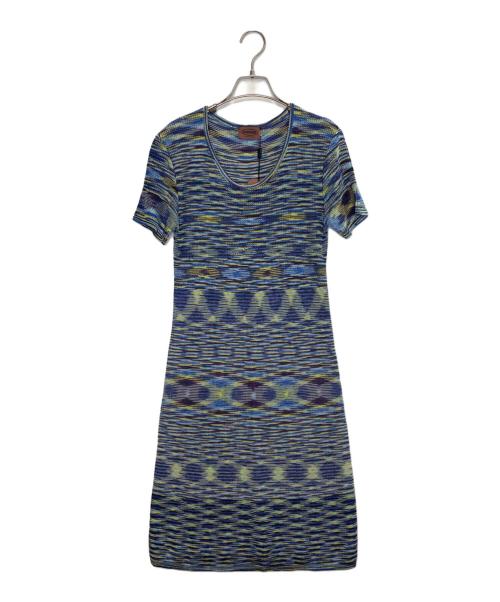 missoni（ミッソーニ）missoni (ミッソーニ) MISSONI ミッソーニ BEGONIA  半袖 ワンピース ニット Fiammato フィアンマート柄 ブルー サイズ:42 未使用品の古着・服飾アイテム
