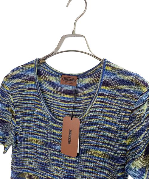 missoni（ミッソーニ）missoni (ミッソーニ) MISSONI ミッソーニ BEGONIA  半袖 ワンピース ニット Fiammato フィアンマート柄 ブルー サイズ:42 未使用品の古着・服飾アイテム