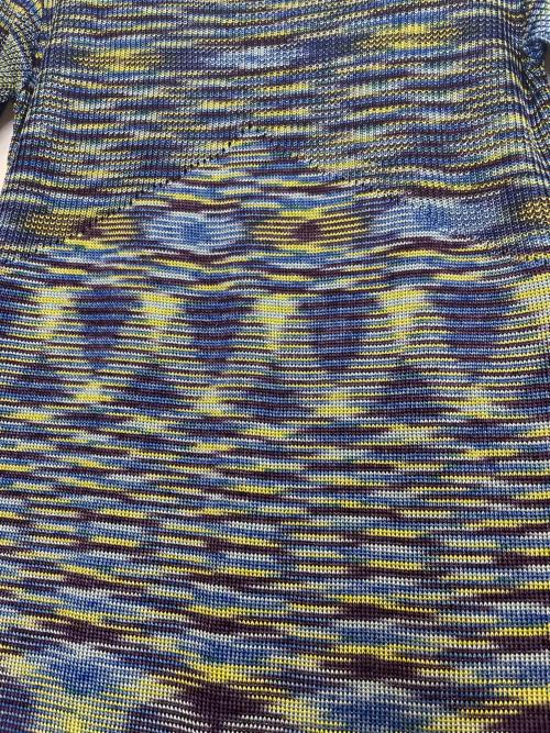 missoni（ミッソーニ）missoni (ミッソーニ) MISSONI ミッソーニ BEGONIA  半袖 ワンピース ニット Fiammato フィアンマート柄 ブルー サイズ:42 未使用品の古着・服飾アイテム
