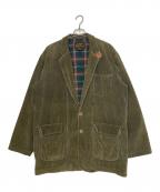 Eddie Bauerエディーバウアー）の古着「Eddie Bauer エディーバウアー 80's コーデュロイ テーラードジャケット 黒タグ エルボーパッチ付き」｜オリーブ