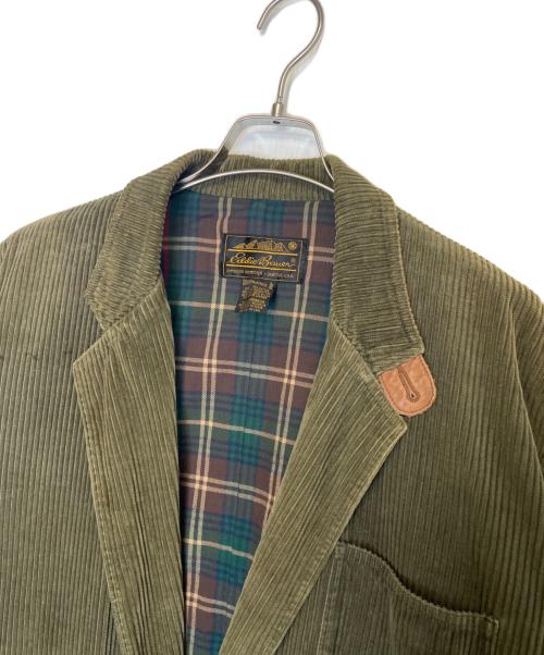 Eddie Bauer（エディーバウアー）Eddie Bauer (エディーバウアー) Eddie Bauer エディーバウアー 80's コーデュロイ テーラードジャケット 黒タグ エルボーパッチ付き オリーブ サイズ:Lの古着・服飾アイテム