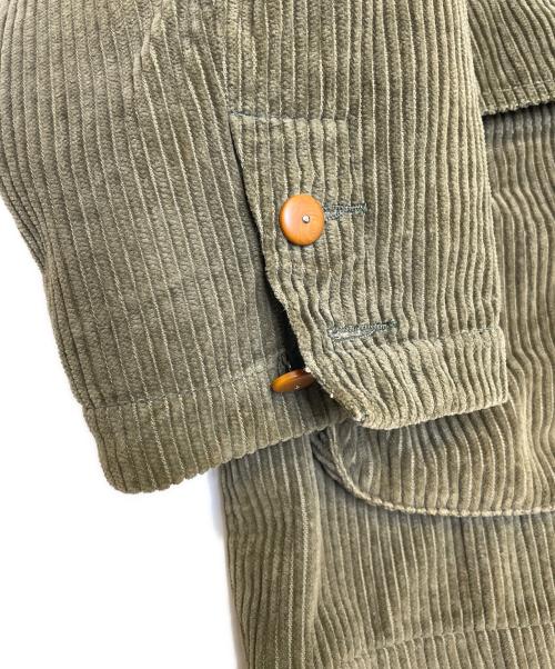 Eddie Bauer（エディーバウアー）Eddie Bauer (エディーバウアー) Eddie Bauer エディーバウアー 80's コーデュロイ テーラードジャケット 黒タグ エルボーパッチ付き オリーブ サイズ:Lの古着・服飾アイテム