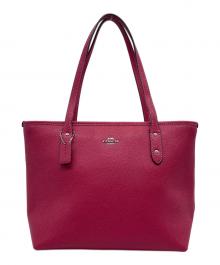 COACH（コーチ）の古着「COACH コーチ クロスグレイン レザー ミニ シティ ジップ トートバッグ ハンドバッグ F22967 ピンク」｜ピンク