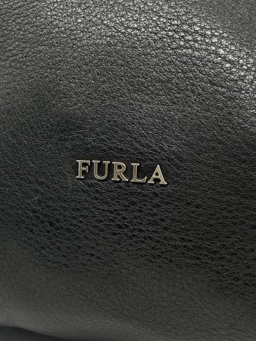 FURLA（フルラ）FURLA (フルラ) FURLA フルラ シボ革 レザー ラウンド ワンショルダー ショルダーバッグ ハンドバッグ ブラックの古着・服飾アイテム