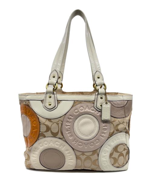 COACH（コーチ）COACH (コーチ) COACH コーチ ピースド パッチワーク シグネチャー柄 F19042 ハンドバッグ ベージュの古着・服飾アイテム