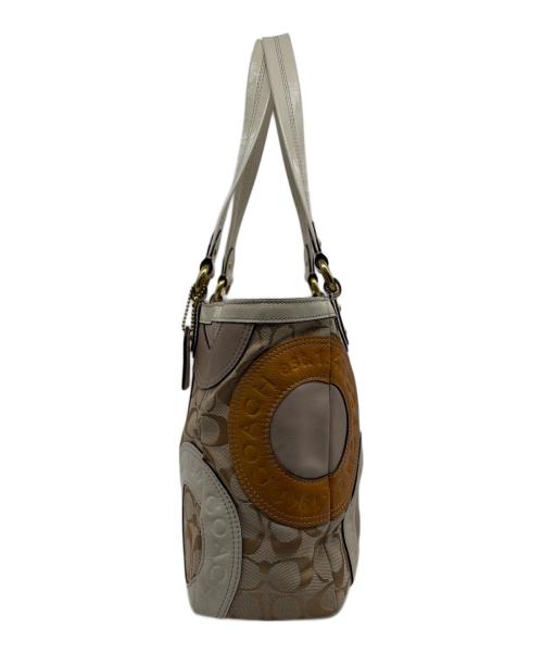 COACH（コーチ）COACH (コーチ) COACH コーチ ピースド パッチワーク シグネチャー柄 F19042 ハンドバッグ ベージュの古着・服飾アイテム