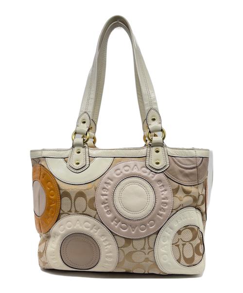 COACH（コーチ）COACH (コーチ) COACH コーチ ピースド パッチワーク シグネチャー柄 F19042 ハンドバッグ ベージュの古着・服飾アイテム