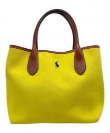 POLO RALPH LAUREN（ポロ・ラルフローレン）の古着「POLO RALPH LAUREN ポロ ラルフローレンキャンバス ミディアム Bellport ベルポート トート」｜イエロー×ブラウン