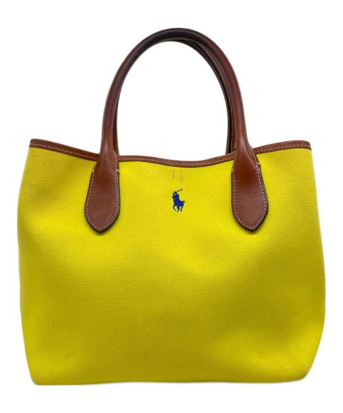 POLO RALPH LAUREN（ポロ・ラルフローレン）POLO RALPH LAUREN (ポロ・ラルフローレン) POLO RALPH LAUREN ポロ ラルフローレンキャンバス ミディアム Bellport ベルポート トート イエロー×ブラウンの古着・服飾アイテム