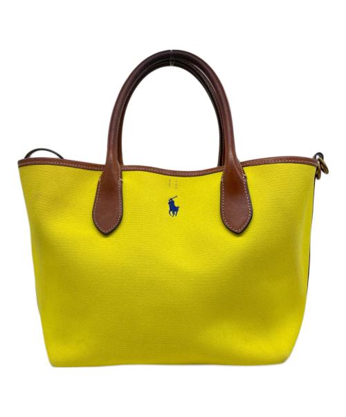 POLO RALPH LAUREN（ポロ・ラルフローレン）POLO RALPH LAUREN (ポロ・ラルフローレン) POLO RALPH LAUREN ポロ ラルフローレンキャンバス ミディアム Bellport ベルポート トート イエロー×ブラウンの古着・服飾アイテム