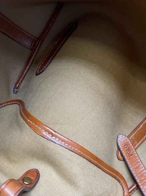 POLO RALPH LAUREN（ポロ・ラルフローレン）POLO RALPH LAUREN (ポロ・ラルフローレン) POLO RALPH LAUREN ポロ ラルフローレンキャンバス ミディアム Bellport ベルポート トート イエロー×ブラウンの古着・服飾アイテム
