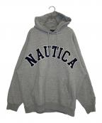 NAUTICAノーティカ）の古着「NAUTICA ノーティカ アーチロゴ パーカー ビッグシルエット」｜グレー