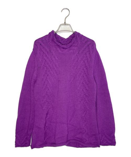MFH（MFH）MFH (MFH) MFH KNITS ベビーアルパカ オフネック ニット セーター ケーブル編み パープル サイズ:Mの古着・服飾アイテム