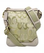 COACHコーチ）の古着「COACH コーチ ハンプトン オプティック シグネチャー ショルダーバッグ クロスボディ グリーン」｜グリーン×ベージュ