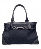 COACHコーチ）の古着「COACH コーチ ハンプトンズ シグネチャー 黒シグ ラージ キャリーオール」｜ブラック