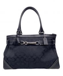 COACH（コーチ）の古着「COACH コーチ ハンプトンズ シグネチャー 黒シグ ラージ キャリーオール」｜ブラック