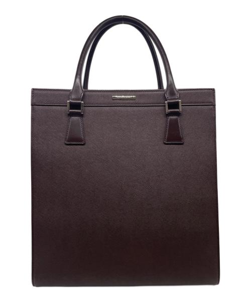 BURBERRY（バーバリー）BURBERRY (バーバリー) BURBERRY オールドバーバリー サフィアーノレザー スクエア トートバッグ 裏地ノバチェック ブラウンの古着・服飾アイテム