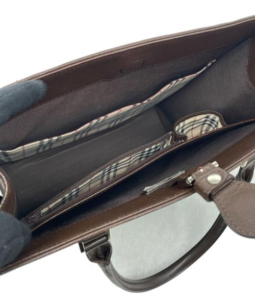 BURBERRY（バーバリー）BURBERRY (バーバリー) BURBERRY オールドバーバリー サフィアーノレザー スクエア トートバッグ 裏地ノバチェック ブラウンの古着・服飾アイテム