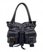 ANNA SUIアナスイ）の古着「ANNA SUI アナスイ Y2K 編み込みレザー ギミックポケット トートバッグ ハンドバッグ」｜ブラック