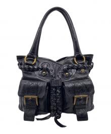 ANNA SUI（アナスイ）の古着「ANNA SUI アナスイ Y2K 編み込みレザー ギミックポケット トートバッグ ハンドバッグ」｜ブラック