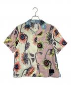 PAUL SMITHポールスミス）の古着「PAUL SMITH ポールスミス Sunflower ミックスアップ ひまわり オープンカラー 半袖シャツ コットリネン」｜イエロー