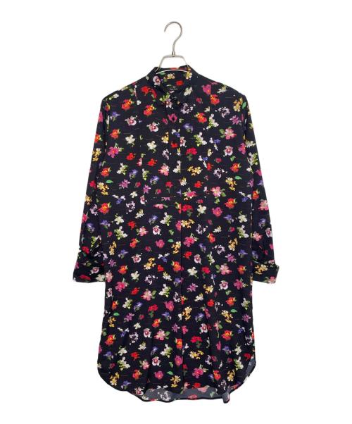 PS Paul Smith（ＰＳポールスミス）PS Paul Smith (ＰＳポールスミス) PS Paul Smith ＰＳポールスミス フラワープリント ボタニカルプリント 花柄 総柄 長袖シャツワンピース ブラック サイズ:40の古着・服飾アイテム