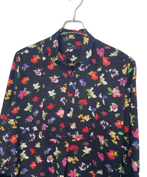 PS Paul Smith（ＰＳポールスミス）PS Paul Smith (ＰＳポールスミス) PS Paul Smith ＰＳポールスミス フラワープリント ボタニカルプリント 花柄 総柄 長袖シャツワンピース ブラック サイズ:40の古着・服飾アイテム