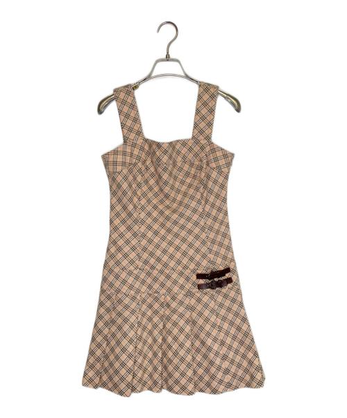 BURBERRY BLUE LABEL（バーバリー ブルー レーベル）BURBERRY BLUE LABEL (バーバリー ブルー レーベル) BURBERRY BLUE LABEL バーバリー ブルーレーベル ノースリーブ ワンピース 総柄 ノバチェック ベージュ サイズ:36の古着・服飾アイテム