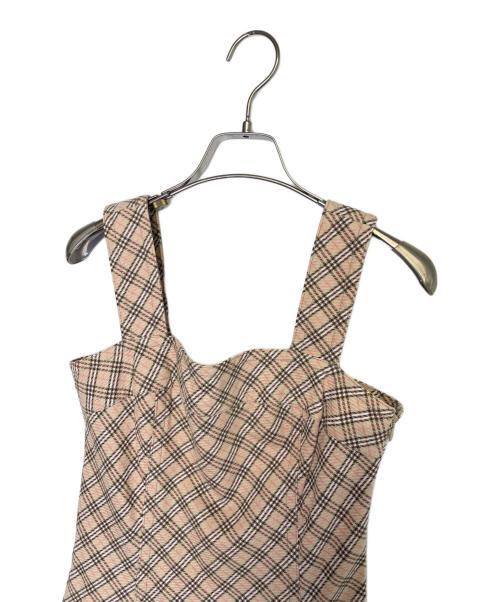 BURBERRY BLUE LABEL（バーバリー ブルー レーベル）BURBERRY BLUE LABEL (バーバリー ブルー レーベル) BURBERRY BLUE LABEL バーバリー ブルーレーベル ノースリーブ ワンピース 総柄 ノバチェック ベージュ サイズ:36の古着・服飾アイテム