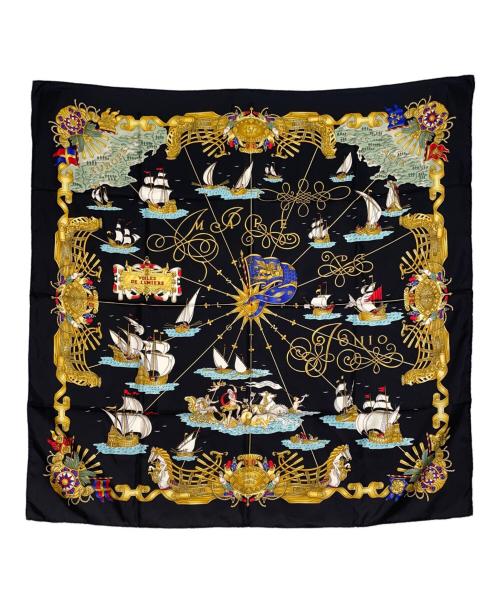 HERMES（エルメス）HERMES (エルメス) HERMES エルメス カレ90 Voiles de Lumiere 光の帆船 シルク100 スカーフ Joachim Metz ヨアヒム メッツ ブラック サイズ:不明の古着・服飾アイテム