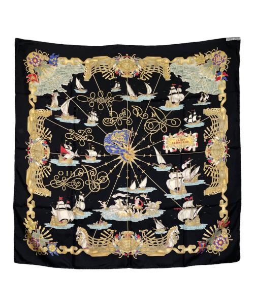 HERMES（エルメス）HERMES (エルメス) HERMES エルメス カレ90 Voiles de Lumiere 光の帆船 シルク100 スカーフ Joachim Metz ヨアヒム メッツ ブラック サイズ:不明の古着・服飾アイテム