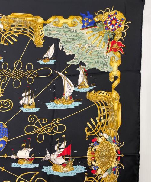 HERMES（エルメス）HERMES (エルメス) HERMES エルメス カレ90 Voiles de Lumiere 光の帆船 シルク100 スカーフ Joachim Metz ヨアヒム メッツ ブラック サイズ:不明の古着・服飾アイテム