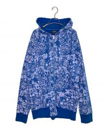 stussy（ステューシー）の古着「STUSSY ステューシー WORLD TOUR Graffiti ワールドツアー グラフィティー ジップ パーカー」｜ブルー